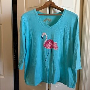 Sun Bay 1 Blue Flamingo Print Women's Top L